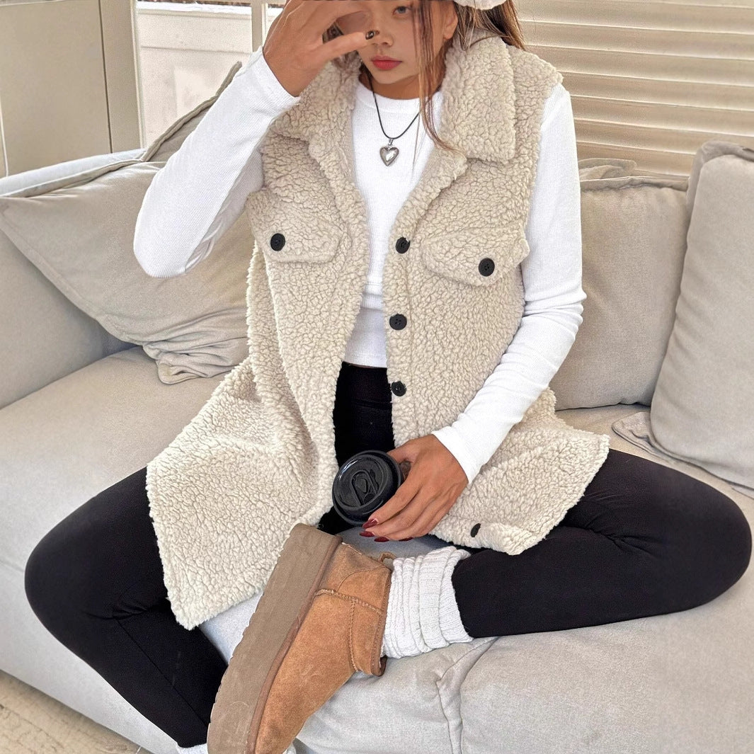 Women's Faux Lamb Wool Lapel Vest
