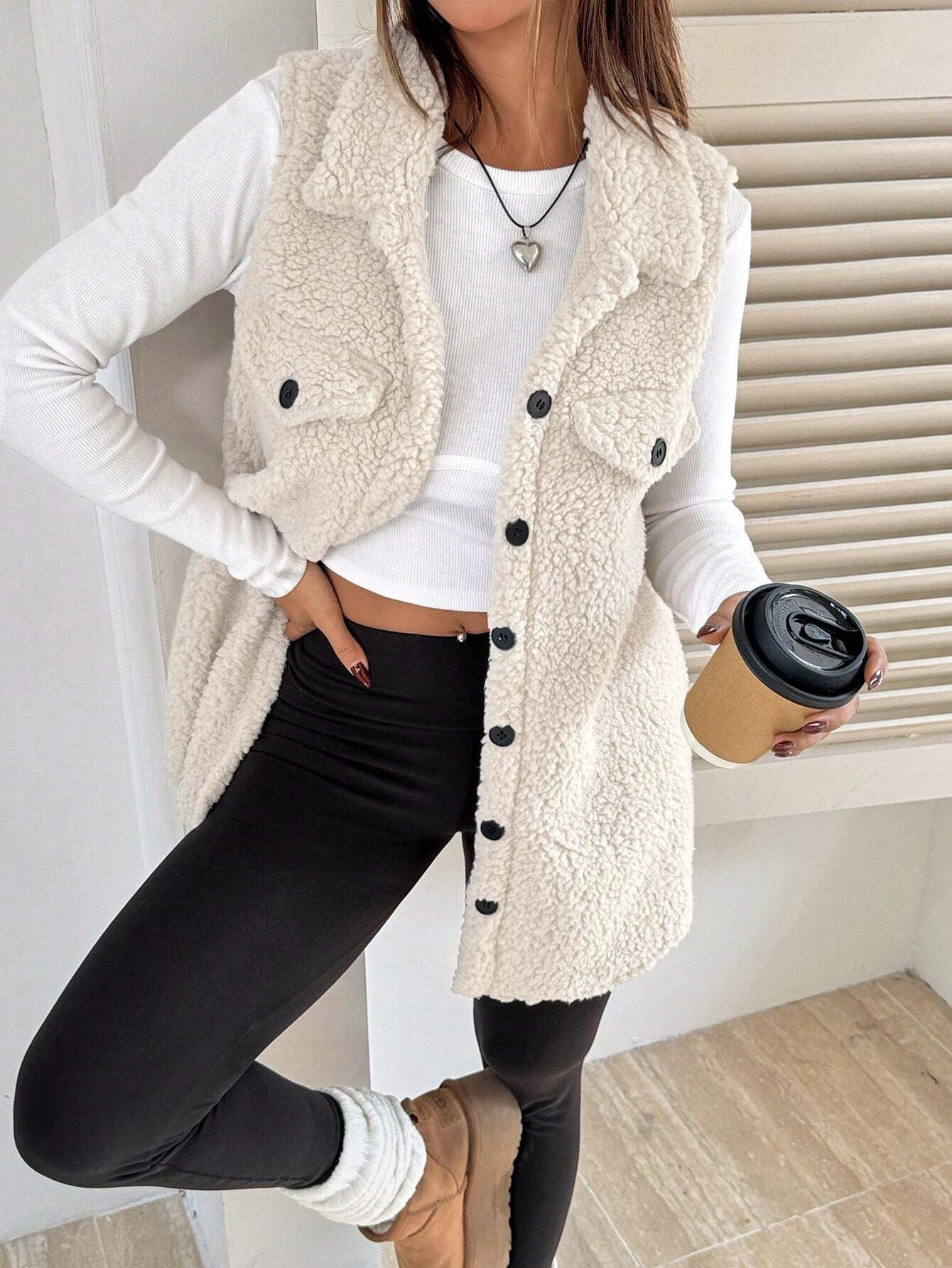 Women's Faux Lamb Wool Lapel Vest