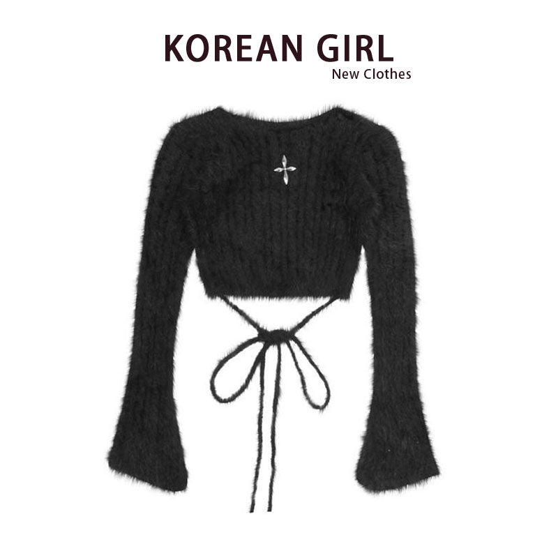 Women's Faux Mink Bell Sleeve Knit Top