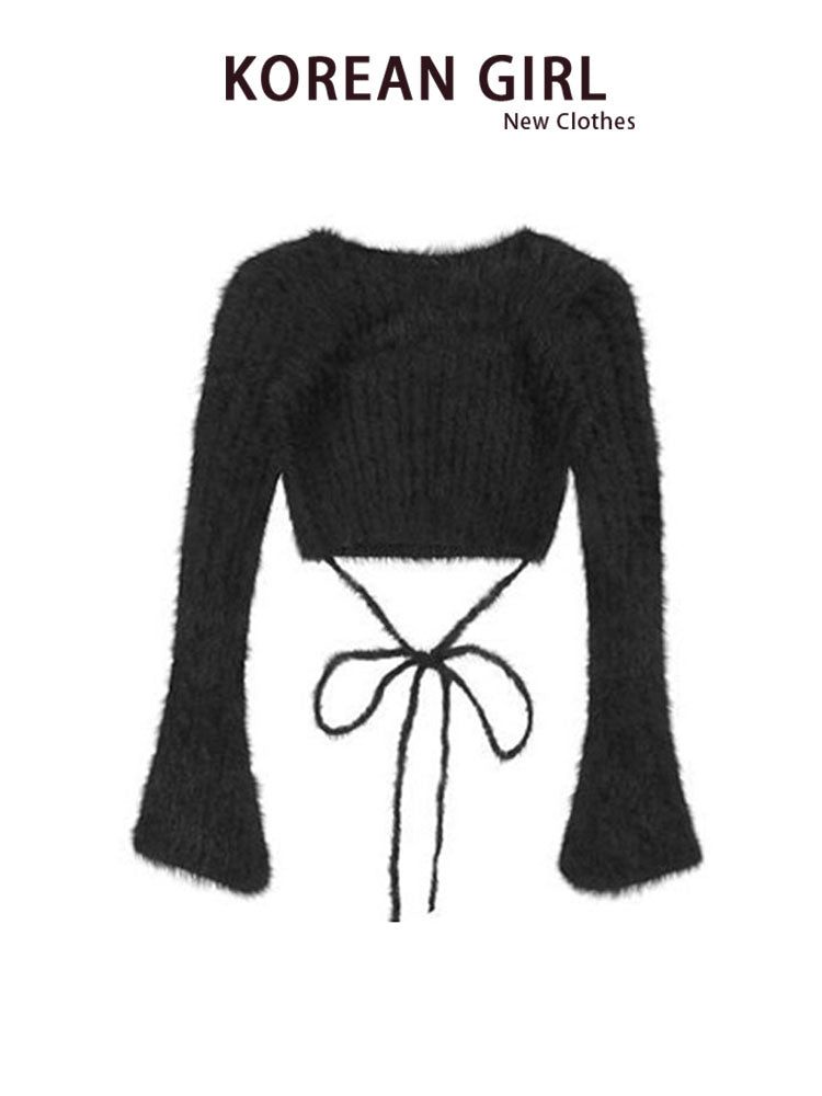 Women's Faux Mink Bell Sleeve Knit Top