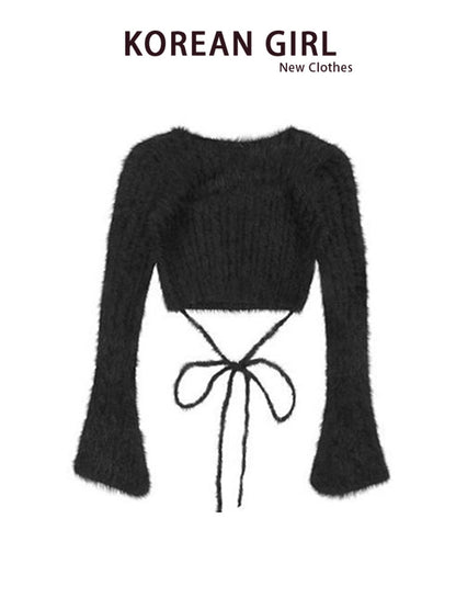 Women's Faux Mink Bell Sleeve Knit Top