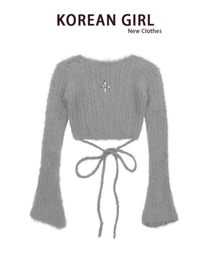 Women's Faux Mink Bell Sleeve Knit Top