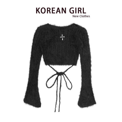 Women's Faux Mink Bell Sleeve Knit Top