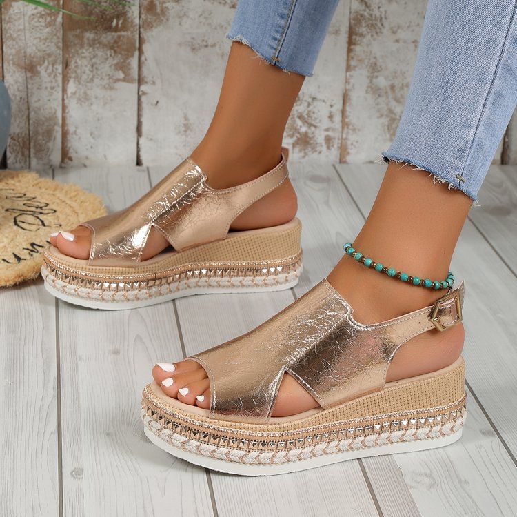 Women's Fish Mouth Buckle Wedge Sandals