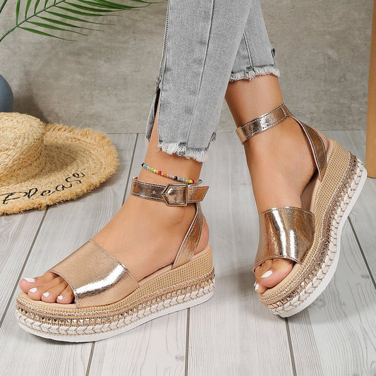 Women's Fish Mouth Buckle Wedge Sandals