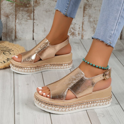 Women's Fish Mouth Buckle Wedge Sandals