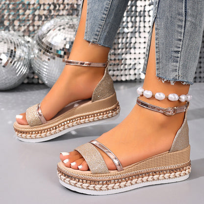Women's Fish Mouth Buckle Wedge Sandals
