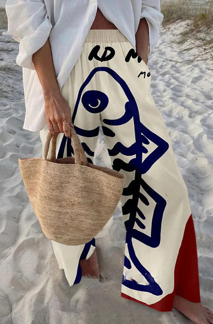 Women's Fish Print Loose Casual Lounge Suit Set