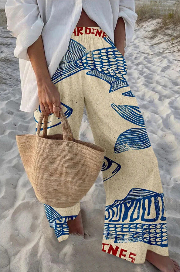 Women's Fish Print Loose Casual Lounge Suit Set