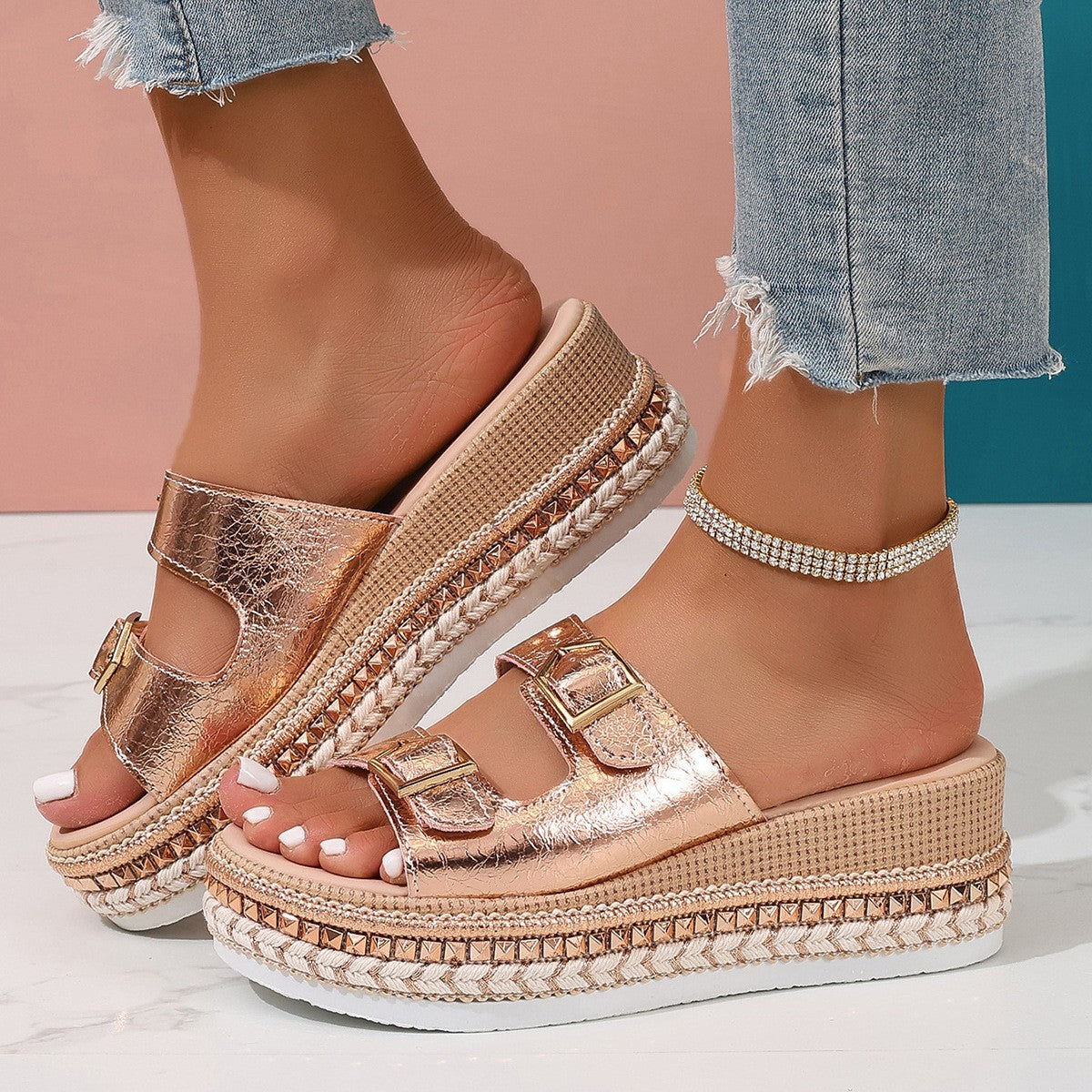 Women's Fishmouth Buckle Wedge Sandals