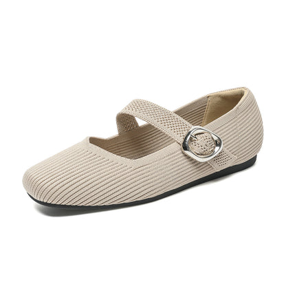 Women's Flat Soft Sole Mary Jane Knit Casual Shoes