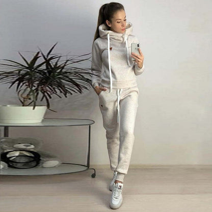 Women's Fleece Casual Sport Suit with Leather Patches