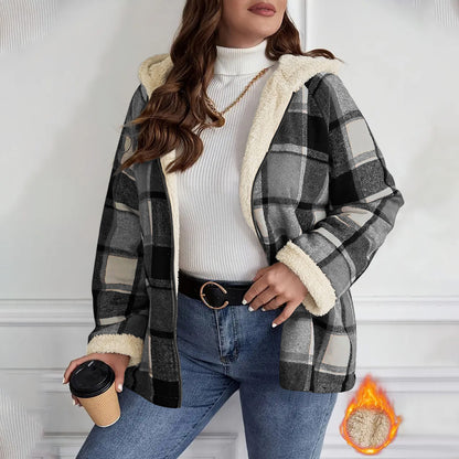 Women's Fleece Hooded Jacket Loose Fit Warm Winter Coat