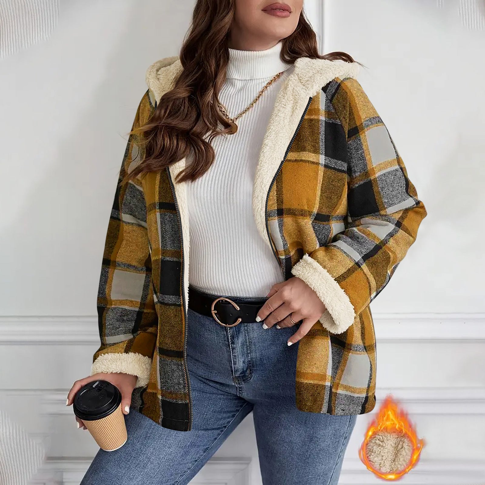 Women's Fleece Hooded Jacket Loose Fit Warm Winter Coat
