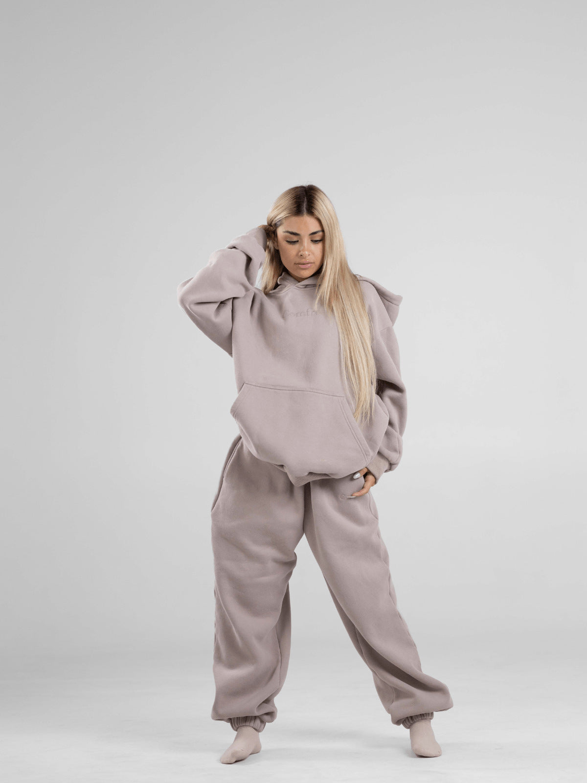 Women's Fleece-Lined Letter Embroidered Sweatsuit Set