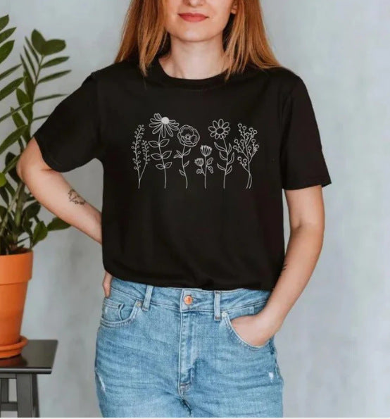 Women's Floral 3D Digital Print Loose Fit T-shirt