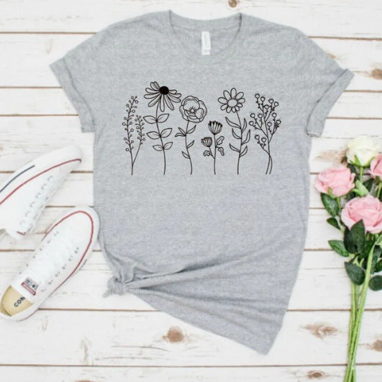 Women's Floral 3D Digital Print Loose Fit T-shirt
