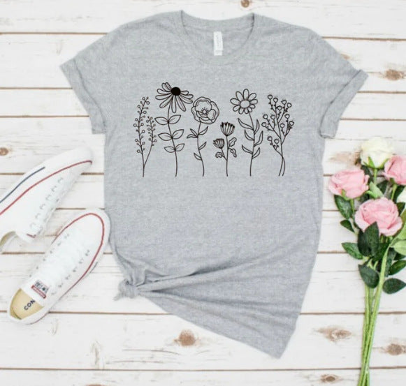 Women's Floral 3D Digital Print Loose Fit T-shirt