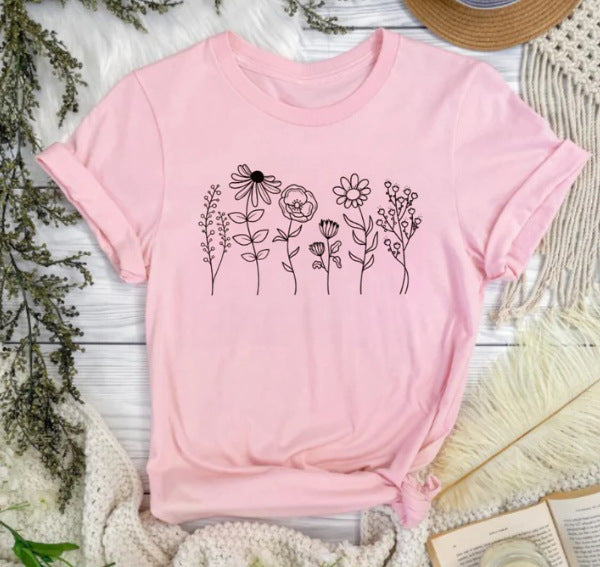 Women's Floral 3D Digital Print Loose Fit T-shirt