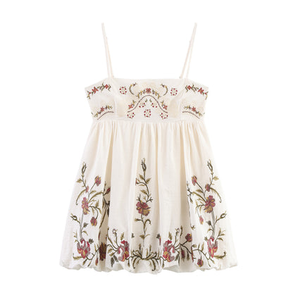 Women's Floral Embroidery Suspender Dress