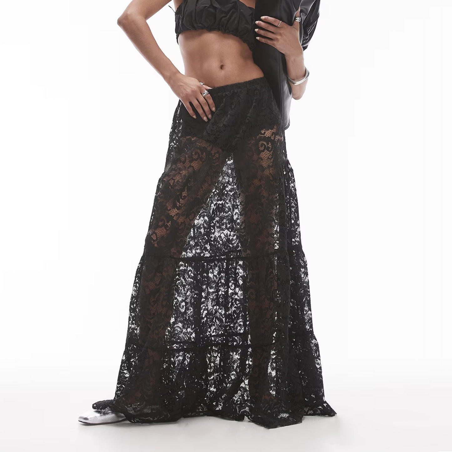Women's Floral Lace Midi Skirt