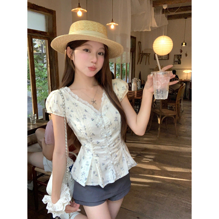 Women's Floral Lace V-Neck Shirt