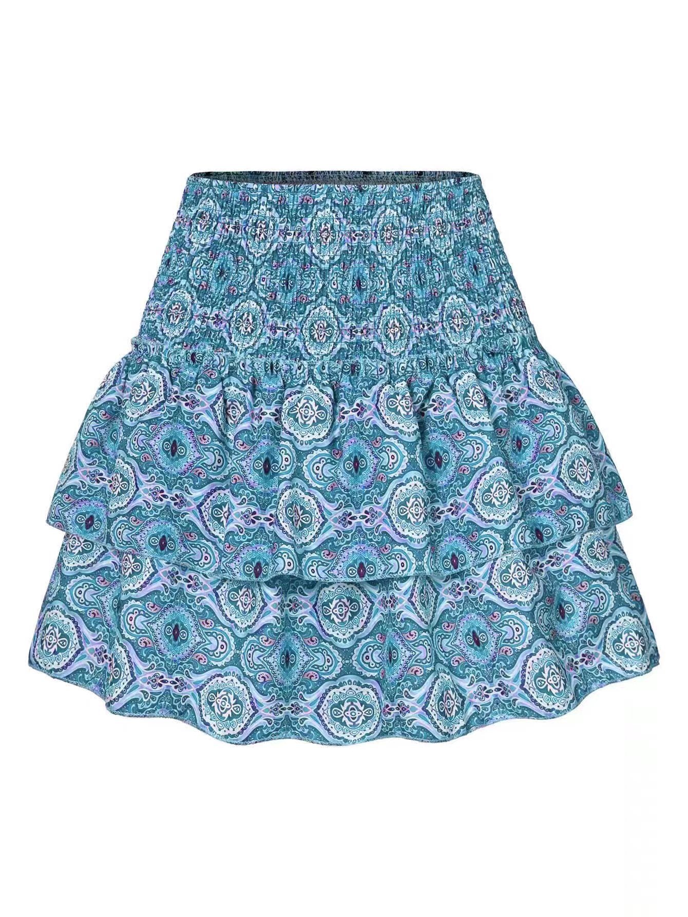 Women's Floral Pleated Skirt Short Ruffled Print Skirt