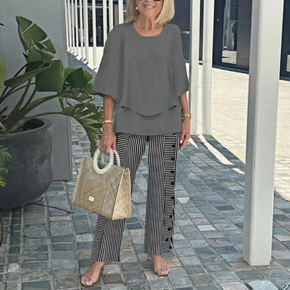 Women's Floral Print Chiffon Top and Pants Set