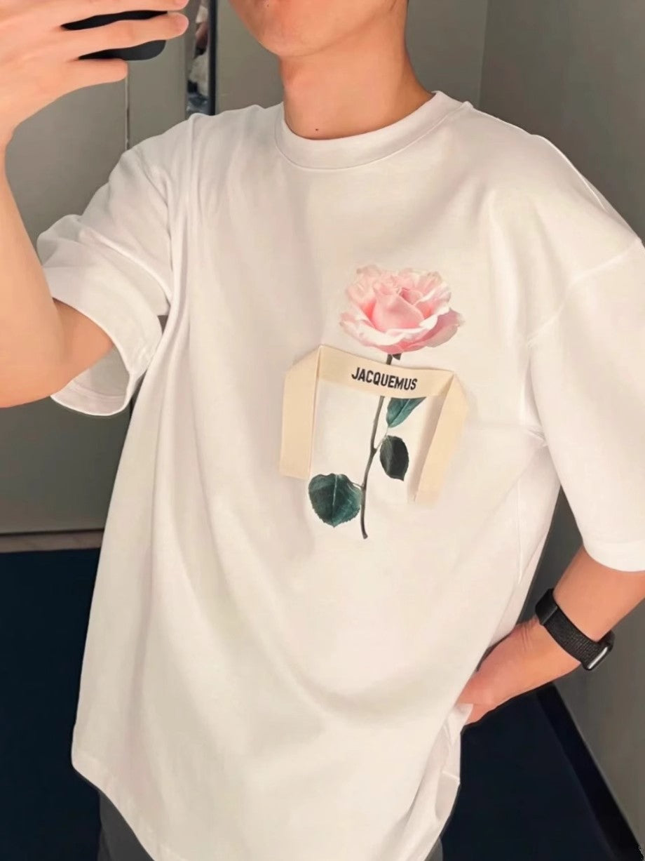Women's Floral Print Cotton T-Shirt Loose Short Sleeve Top