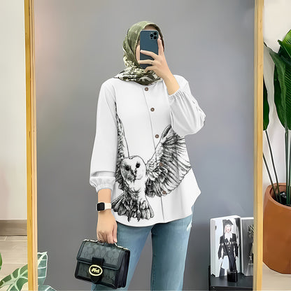 Women's Floral Print Long Sleeve Muslim Shirt