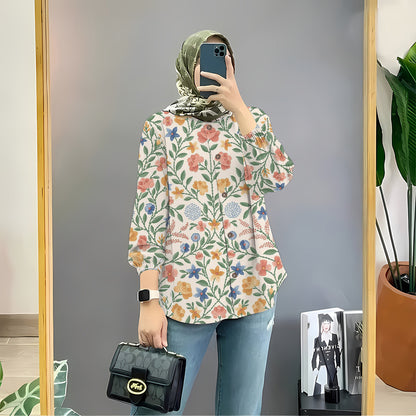 Women's Floral Print Long Sleeve Muslim Shirt