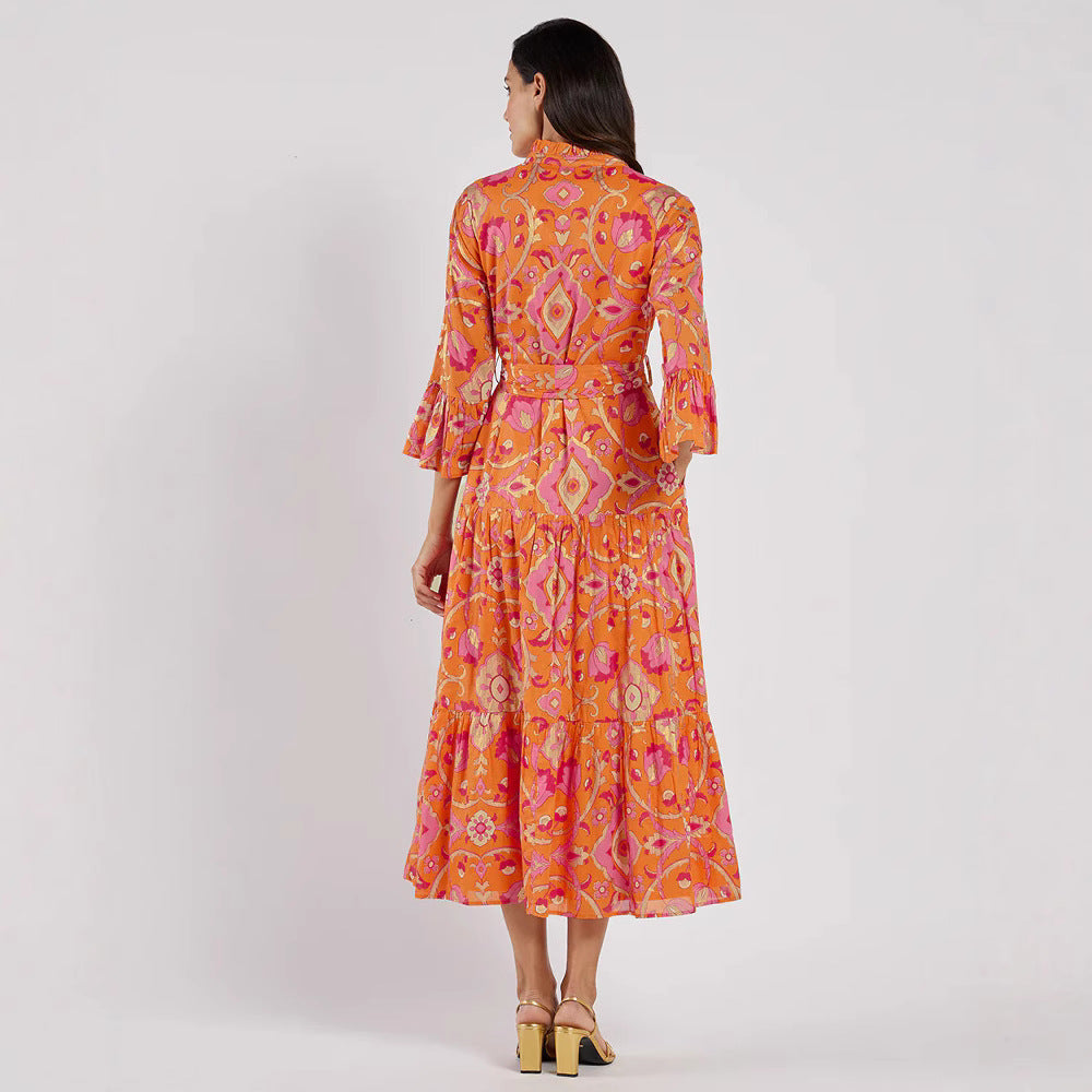 Women's Floral Print Ruffle Cardigan Dress