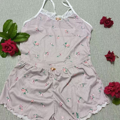 Women's Floral Print Sleeveless Top and Shorts Pajama