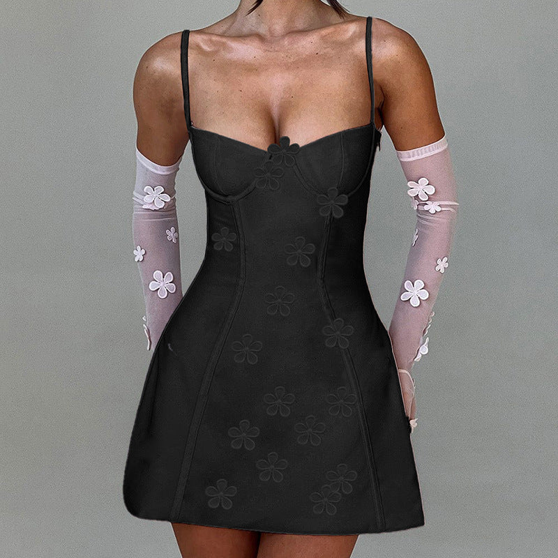 Women's Floral Sleeveless Dress European Style High Waist Slip Dress