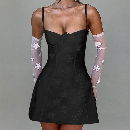 Women's Floral Sleeveless Dress European Style High Waist Slip Dress