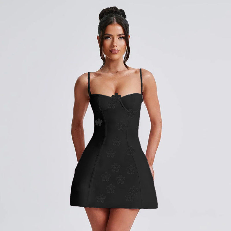 Women's Floral Sleeveless Dress European Style High Waist Slip Dress