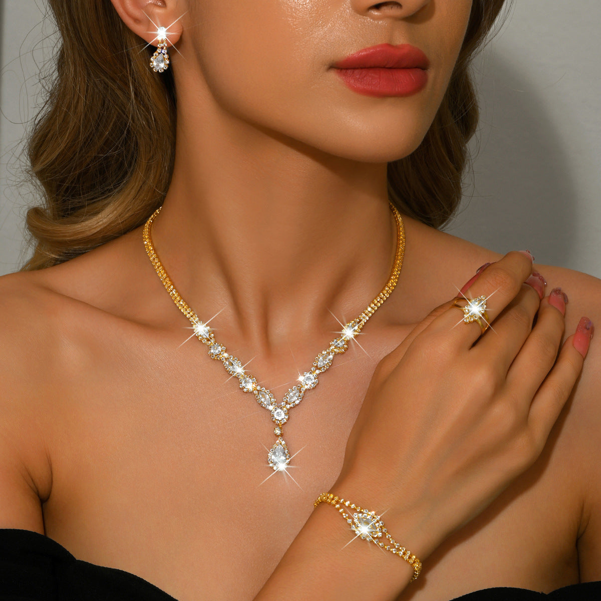 Women's Floral Water Drop Jewelry Set