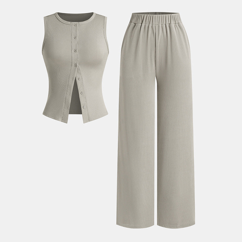 Women's Formal Suit Vest and Wide-Leg Pants Set