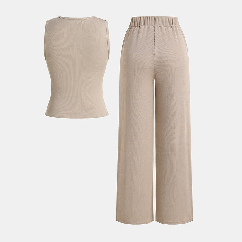 Women's Formal Suit Vest and Wide-Leg Pants Set