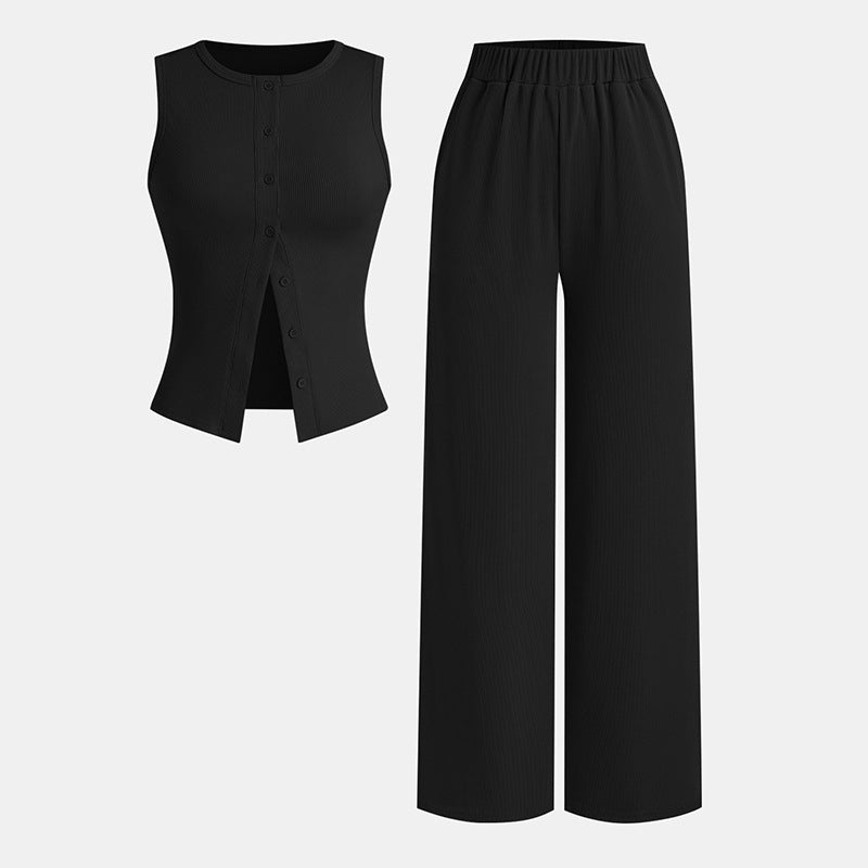 Women's Formal Suit Vest and Wide-Leg Pants Set