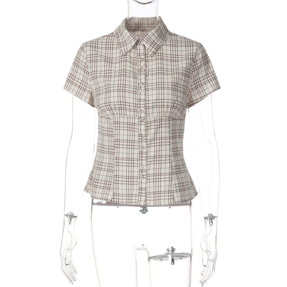 Women's French Plaid Short Sleeve Shirt