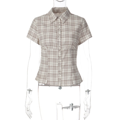 Women's French Plaid Short Sleeve Shirt