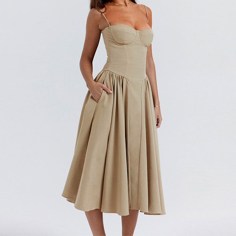 Women's French-style elegant and retro dopamine dress with spaghetti straps