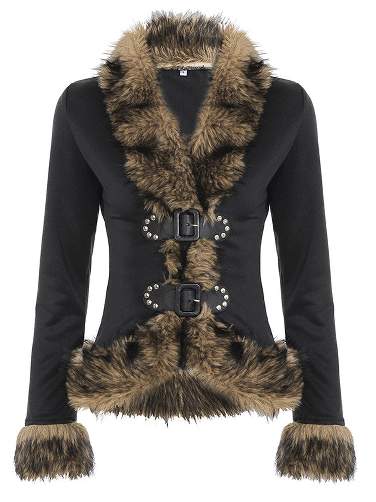 Women's Fur Trimmed Long Sleeve Jacket