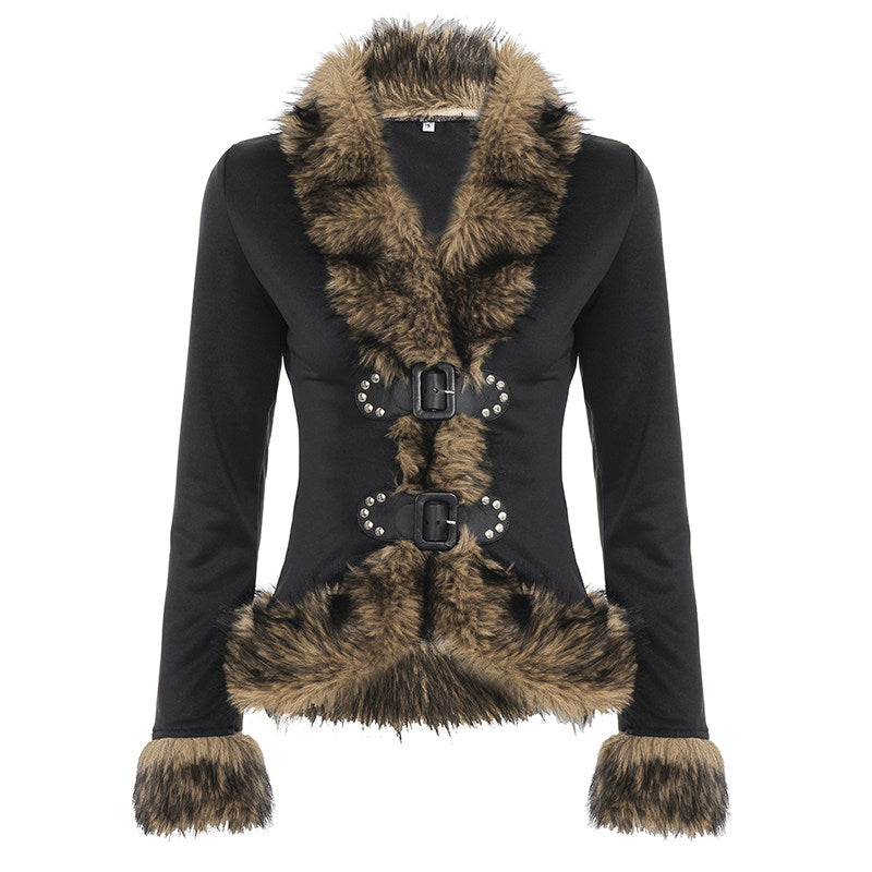 Women's Fur Trimmed Long Sleeve Jacket