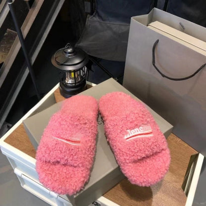 Women's Furry Lamb Wool Flip-Flop Slippers