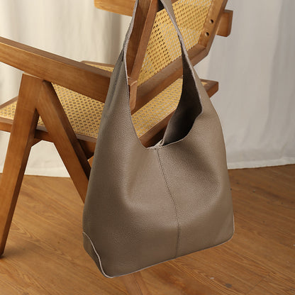 Women's Genuine Leather Bucket Bag with Magnetic Closure