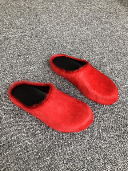 Women's Genuine Leather Horsehair Platform Slippers
