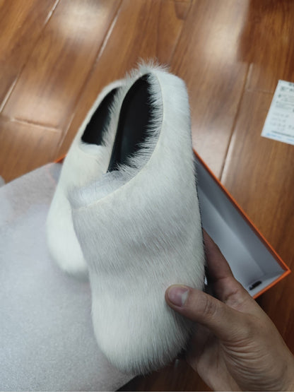 Women's Genuine Leather Horsehair Platform Slippers