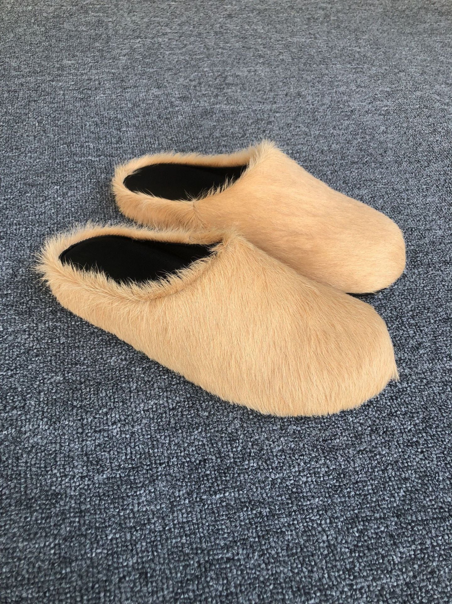 Women's Genuine Leather Horsehair Platform Slippers